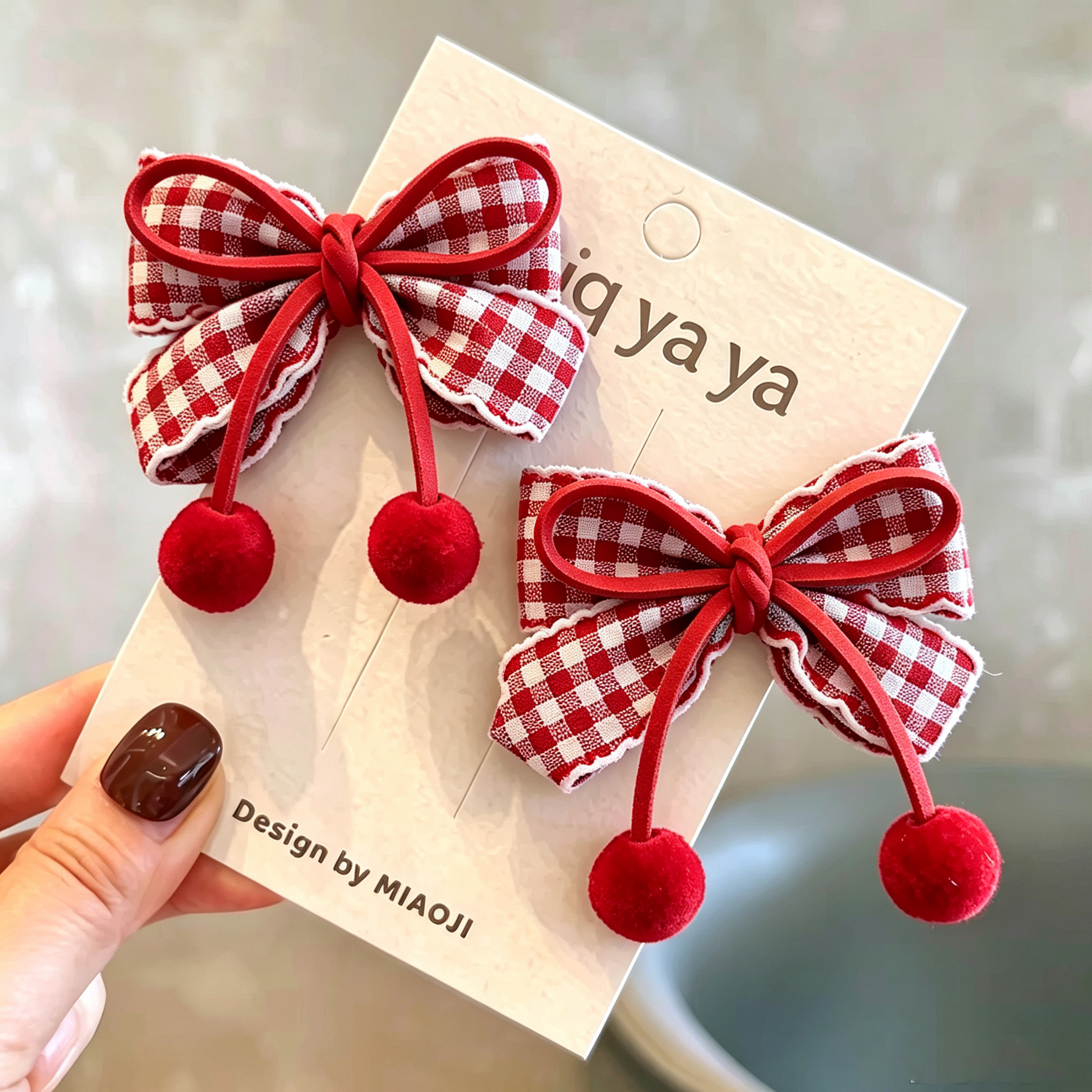韩国系儿童蝴蝶结牛仔蓝可爱球球发夹小女孩头饰女童对夹发卡头饰