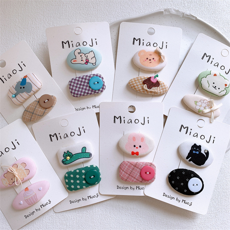 可爱儿童卡通小熊兔子发夹甜美女童格纹碎发BB夹子侧边刘海夹发卡