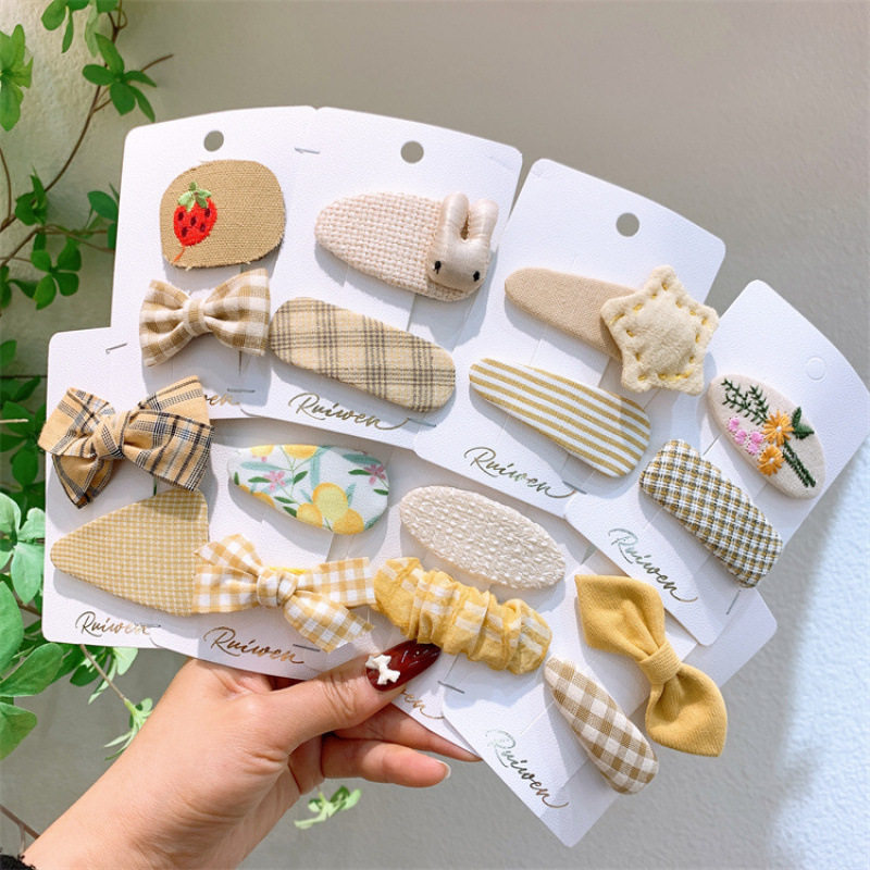 韩版新款奶油色布艺蝴蝶结发夹儿童卡通碎发夹子女童刘海BB夹发饰