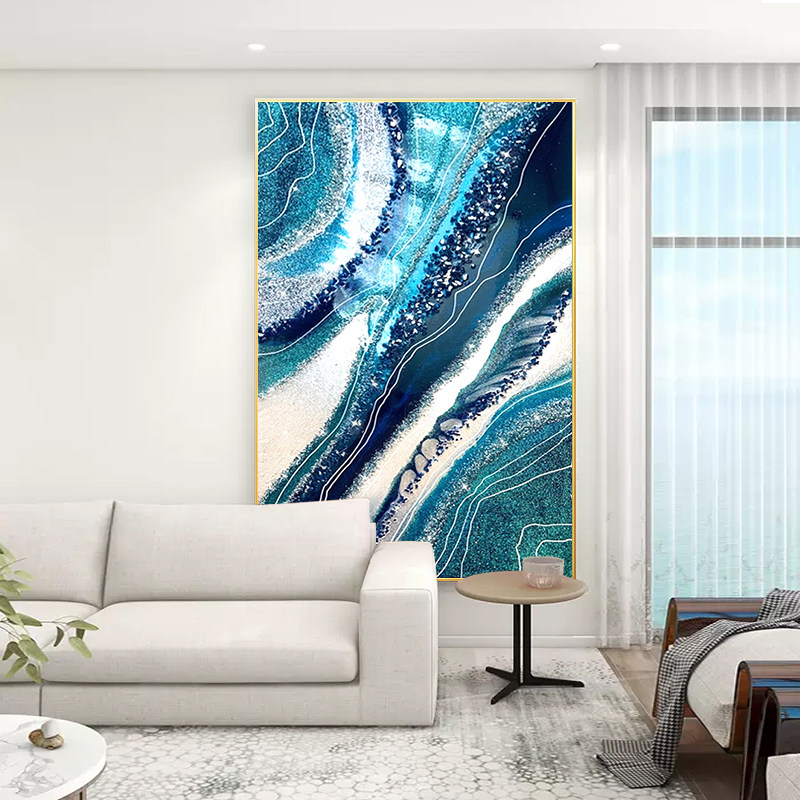 现代轻奢手绘水晶玄关装饰画油画高级感立体抽象走廊过道客厅挂画
