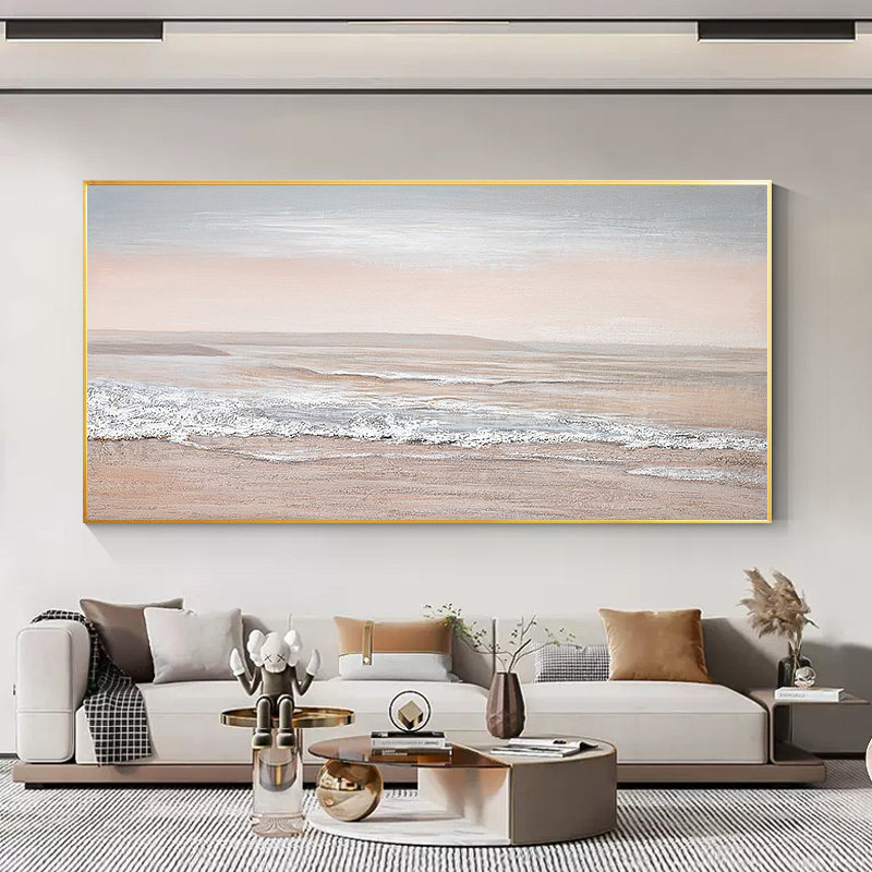 奶油风大海风景手绘油画客厅装饰画沙发背景墙餐厅卧室床头挂画