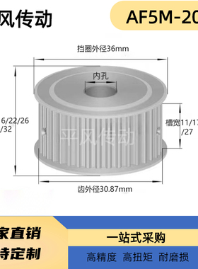 两面平同步轮 5M20齿/T 槽宽11 AF型 铝同步皮带轮 20P5M100-A-P