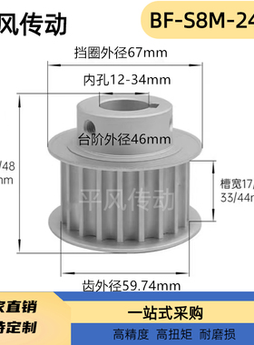 S8M24齿同步带轮凸台 槽宽17/28BF型 同步皮带轮齿轮铝24S8M150-B