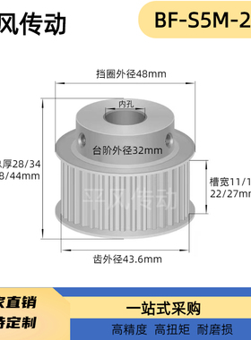 S5M28齿 同步带轮凸台 槽宽27 BF型 同步皮带轮齿轮铝28S5M250-B
