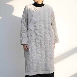 冬季复古新中式斜襟夹棉袍子棉服女宽松长款柔软棉袄轻中式连身裙