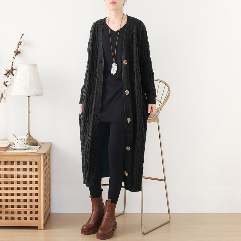 2025秋冬季新款开衫外套女针织中长厚慵懒风百搭外穿洋气麻花毛衣