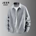 JEEP吉普专柜春秋新款男士复古纯色长袖衬衫宽松潮流休闲百搭衬衣
