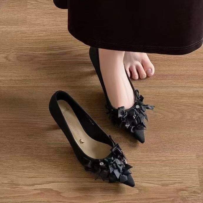 一代佳人26A1656法式浅口蝴蝶结细跟单鞋舒适气质通勤高跟鞋5公分