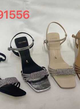 品牌断码291556夏季新款时尚一字扣带水钻露趾细跟气质百搭高跟鞋