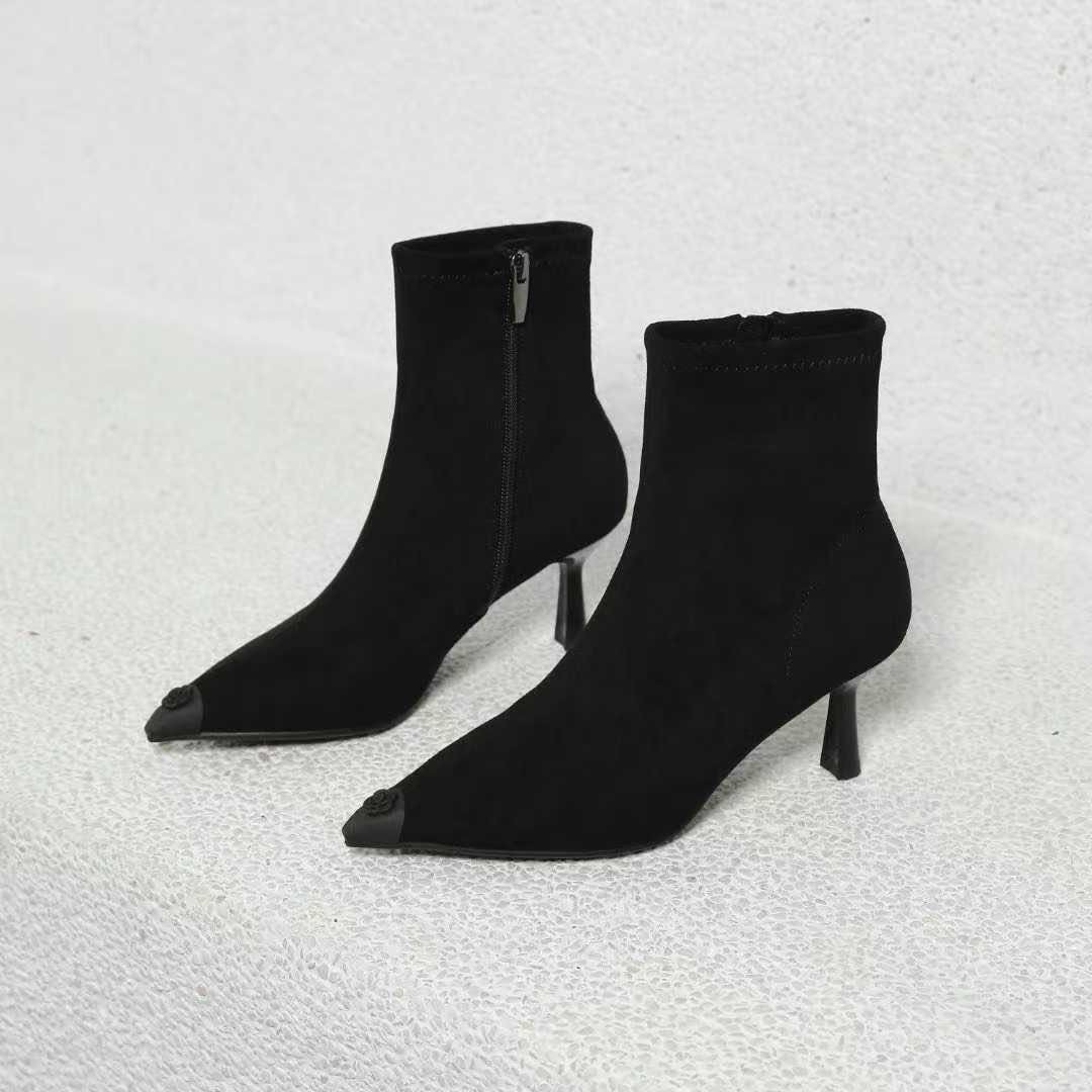 一代佳人3776防踢山茶花尖头细跟短靴女冬季高跟侧拉链通勤瘦瘦靴,女鞋,时装靴,淘宝优惠券,粉丝福利购,淘宝优惠卷