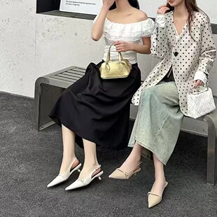 裕达26039法式气质尖头细跟凉鞋女浅口后绊带显瘦百搭单鞋 4公分