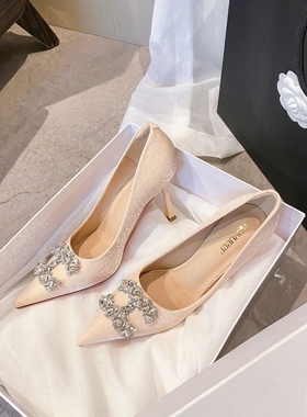 528-166韩版细跟红底高跟鞋2026春款尖头时尚水钻百搭气质单鞋8cm