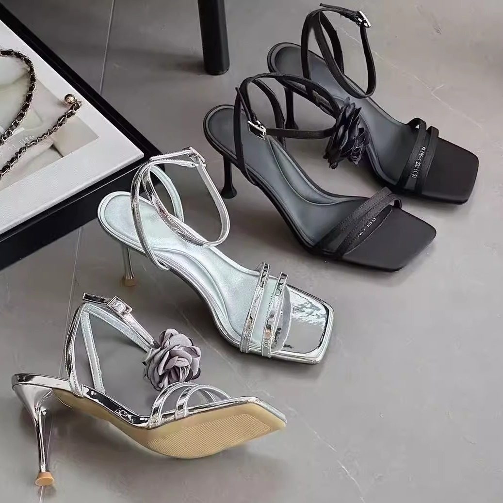 195-1欧美露趾方头凉鞋女夏季新款配裙子气质一字带代细跟8公分,女鞋,一字带凉鞋,淘宝优惠券,粉丝福利购,淘宝优惠卷