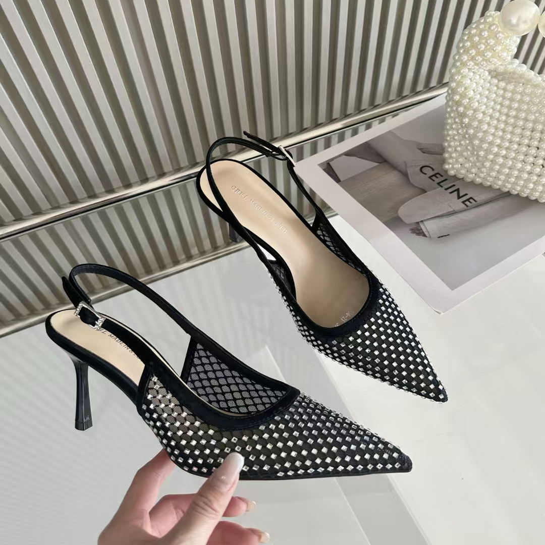 556-21新款网纱后空仙女细跟红底气质包头凉鞋时尚百搭气质8公分