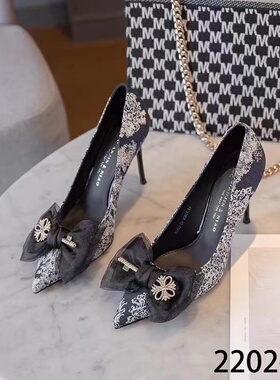 2202-1复古风蝴蝶结气质高跟女鞋2023春季新款性感细跟9CM