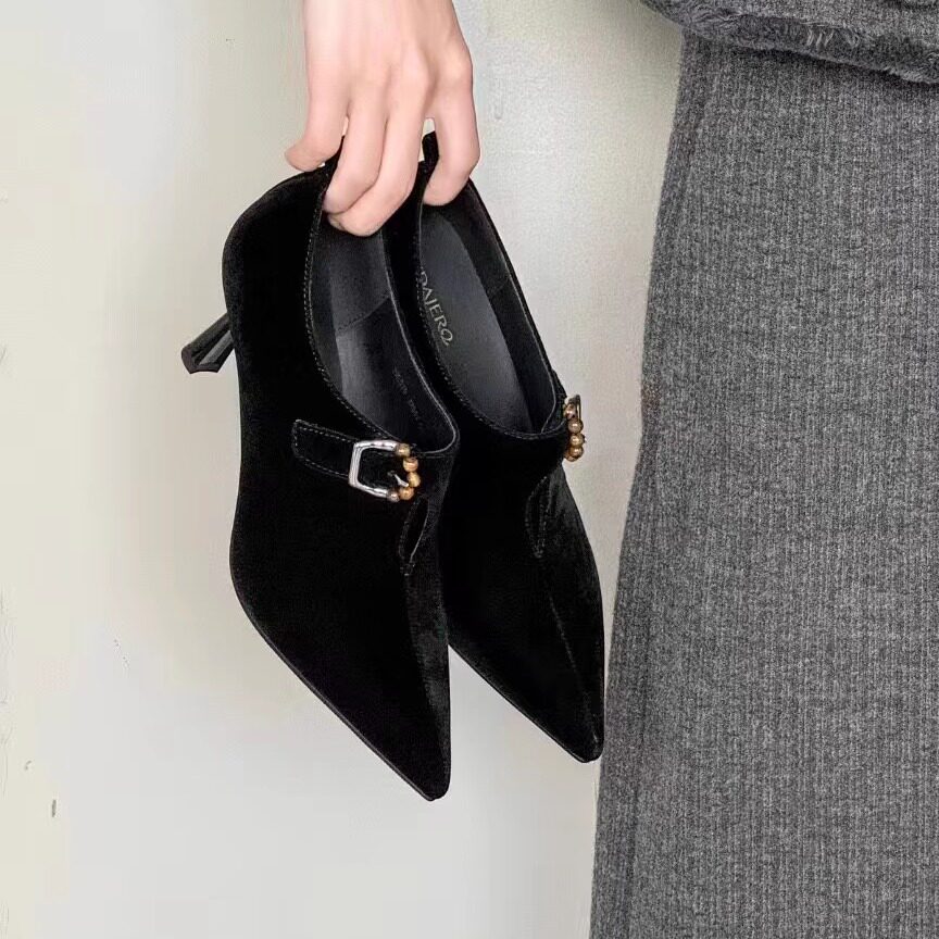 一代佳人26S575金丝绒尖头皮带扣细跟弹力靴女及踝靴深口单鞋,女鞋,弹力靴/袜靴,淘宝优惠券,粉丝福利购,淘宝优惠卷