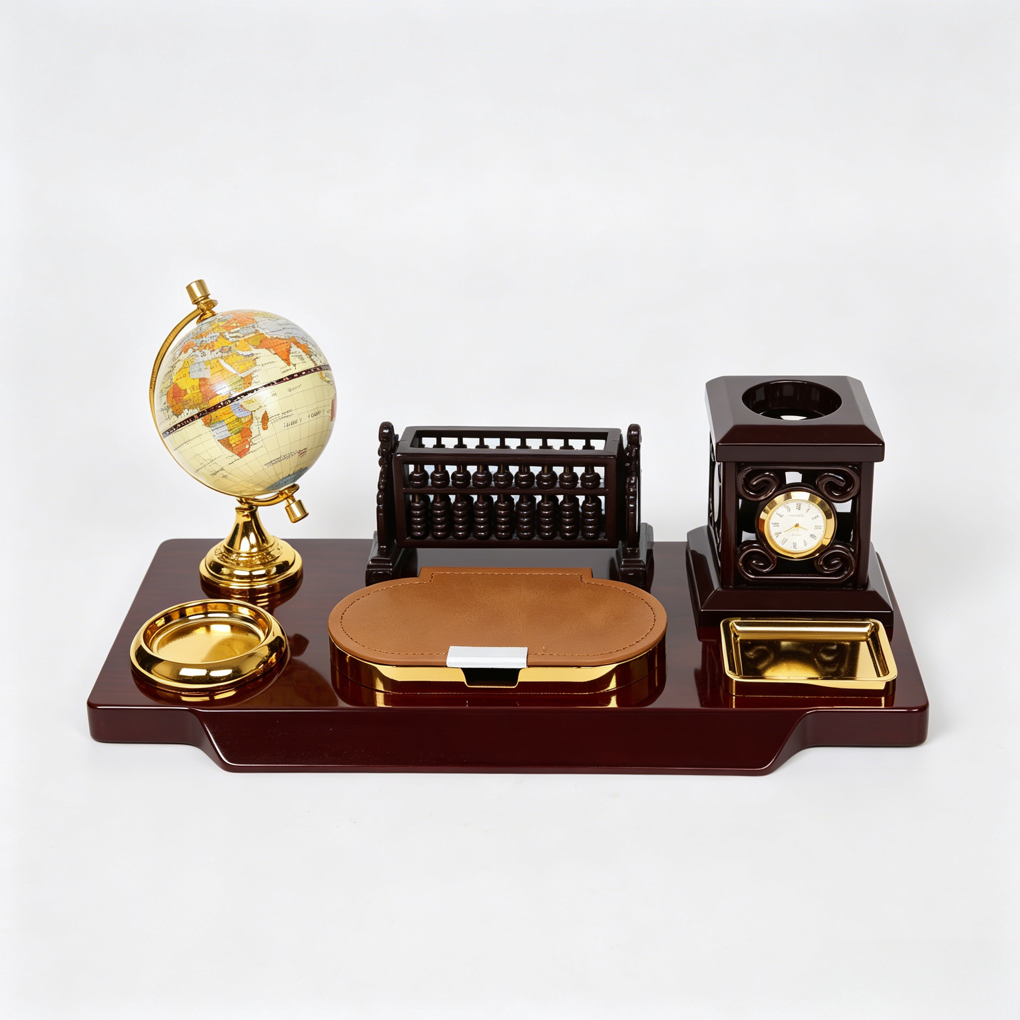 高档台历架收纳办公室桌面摆件老板名片盒笔筒礼品实用文台木质