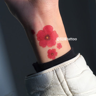 红色樱花纹身贴玩味tattoo花朵