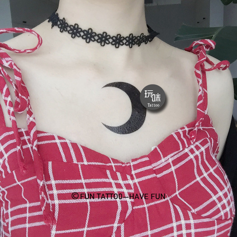 玩味纹身贴ins月亮锁骨纹身贴防水纹身贴持久诱惑暗黑少女纹身贴
