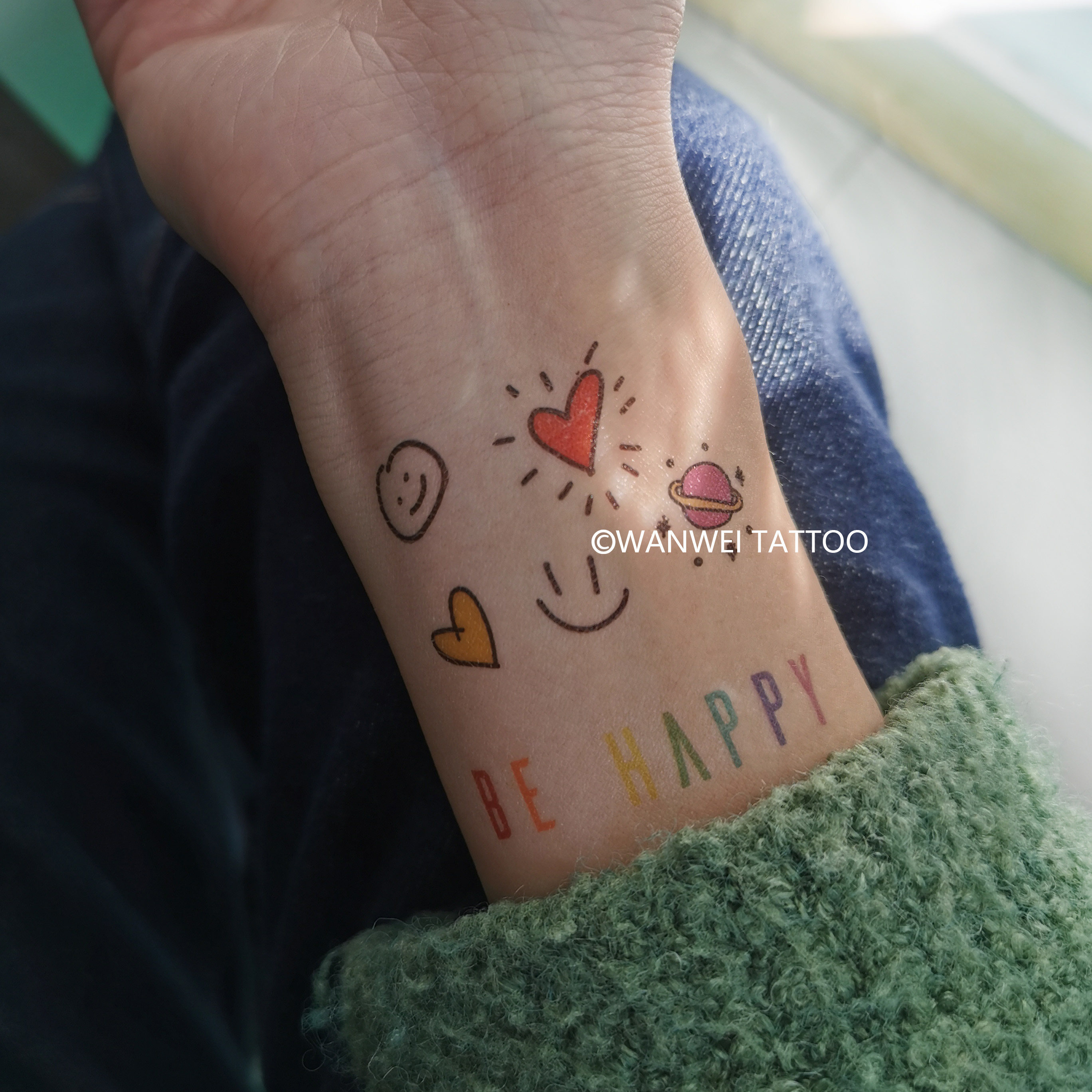 玩味tattoo可爱桃心笑脸纹身贴纸