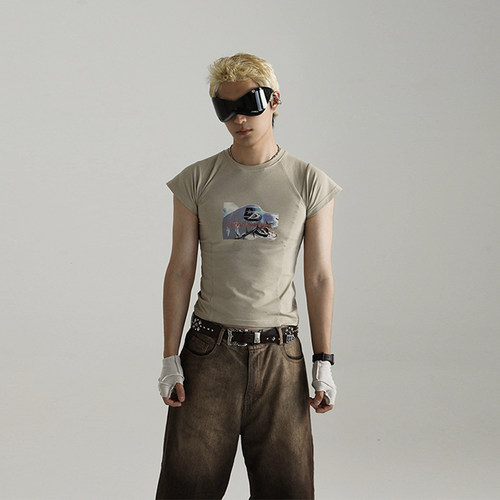 JohariWindow 狗狗拼贴图案紧身T恤