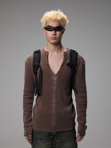 JohariWindowV领印花废土针织衫