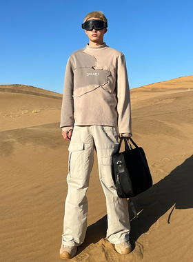 Johari Window废土风破坏卫衣毛边套头字母绣花深灰色拼接流行