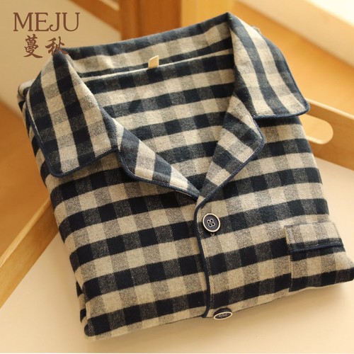 蔓秋MEJU秋冬季纯棉磨毛绒布男士简约休闲可外穿格纹家居服长袖