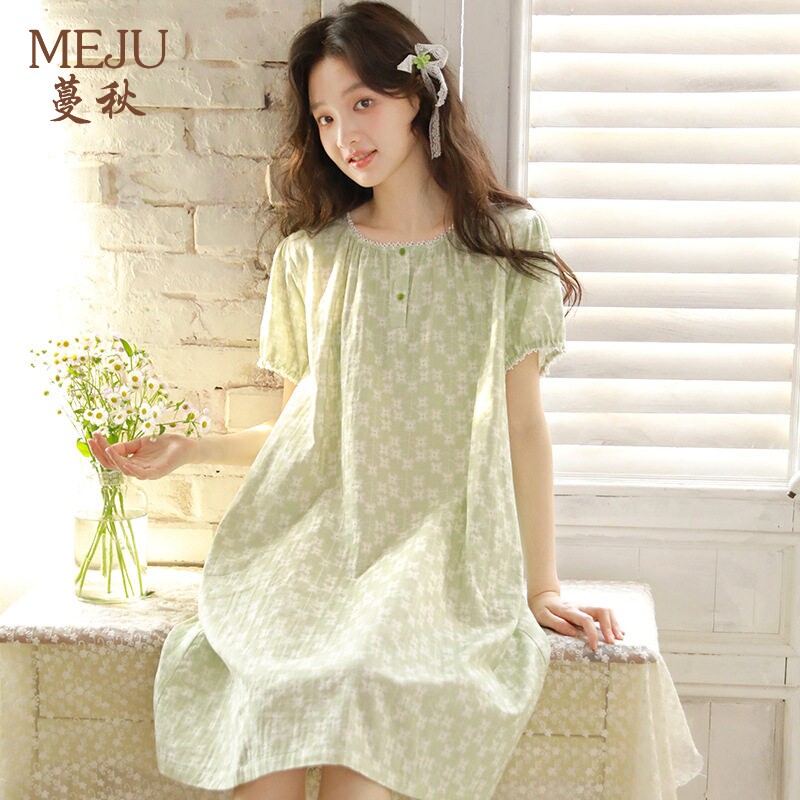 女学生睡裙短袖圆领棉纱清新少女