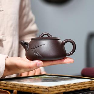 直供货宜兴工紫砂壶原SX030矿老紫泥竹叶宽口商石瓢壶家用茶播手
