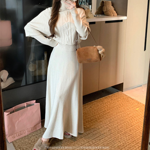 高腰显瘦长袖 2025秋冬新款 高领宽松斗篷毛衣 套装 针织连衣裙 时尚