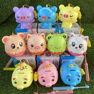 中秋灯笼卡通儿童手提音乐彩光存钱罐熊招财猪猫头鹰萌宠公仔灯笼