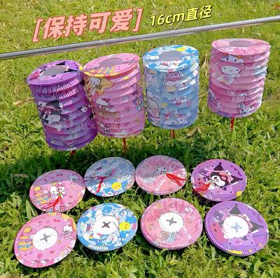 中秋节儿童卡通粉猫库洛米风琴花灯手提LED发光庭院装饰16CM灯笼