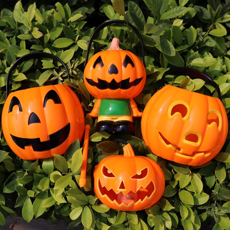 万圣节庆儿童手提南瓜糖果桶声控表情南瓜灯酒吧商场鬼屋ktv布置