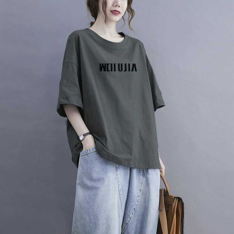 纯棉短袖t恤女夏装宽松大码休闲