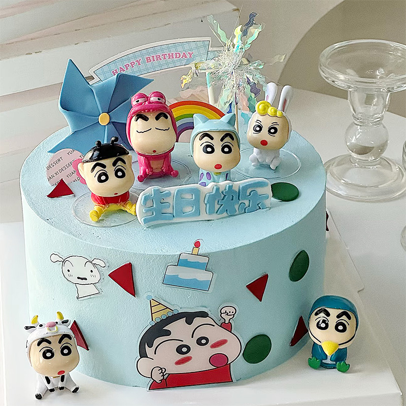 蜡笔小新结婚蛋糕装饰摆件二次元卡通儿童小孩生日甜品烘焙插件