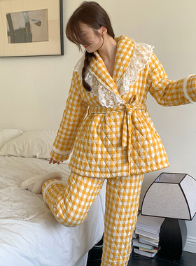 pink grape宫廷风睡衣女冬季三层夹棉加厚法兰绒甜美珊瑚绒家居服