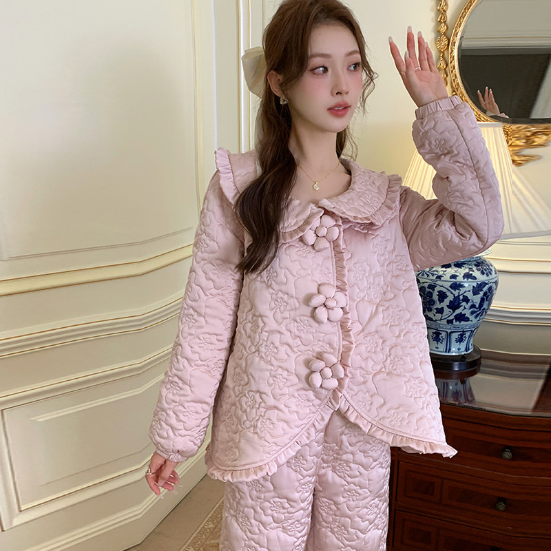 女士夹棉可外穿睡衣冬季加绒加厚