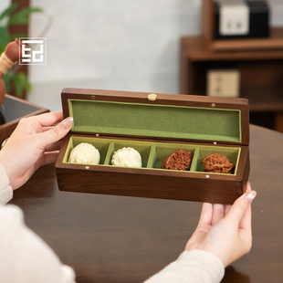 文玩核桃收纳盒实木狮子头高端收藏储存盒四分格桌面包装礼盒送礼