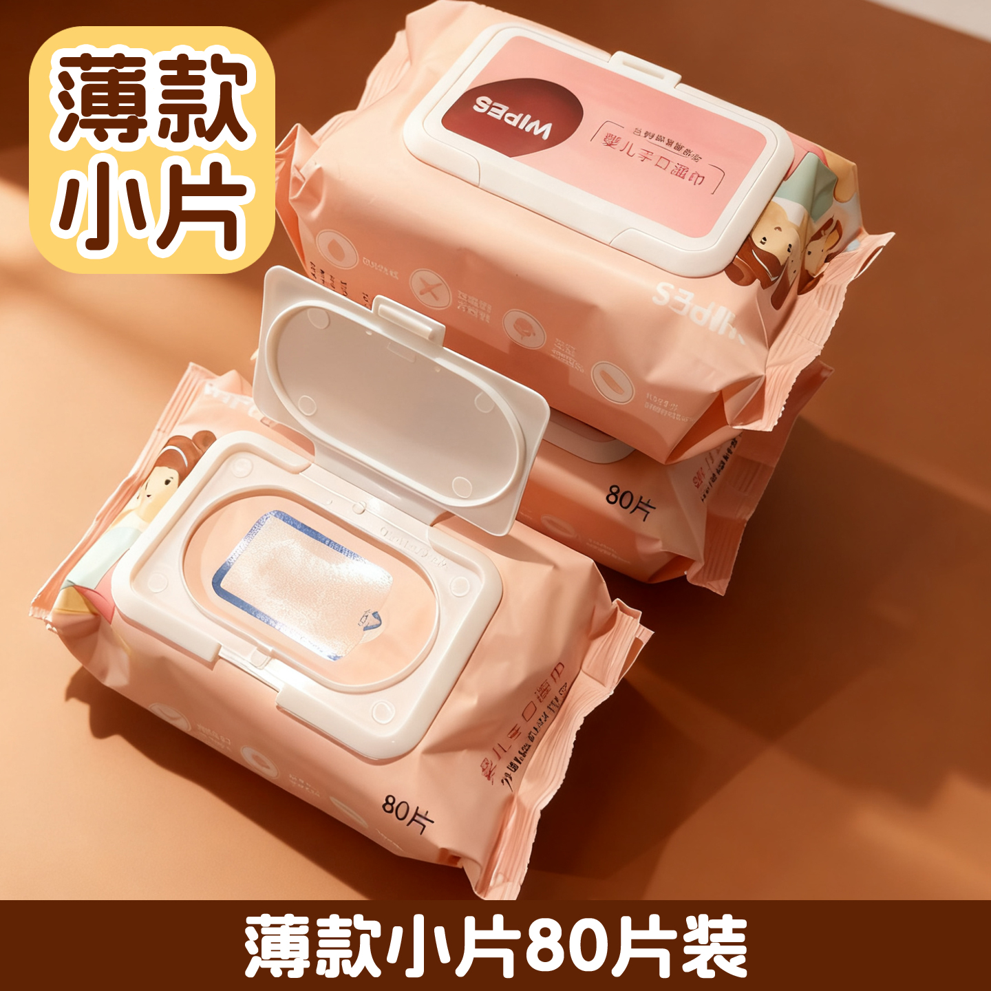 3包*80片薄款小片带盖湿巾