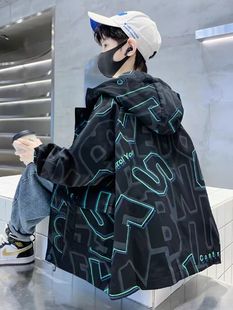 男童春秋装休闲外套2026新款中大童春季时髦风衣男孩宽松帅气上衣