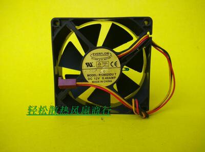 台湾EVERFLOW R128025DU T8025 8CM 12V 0.40A 3线散热温控风扇