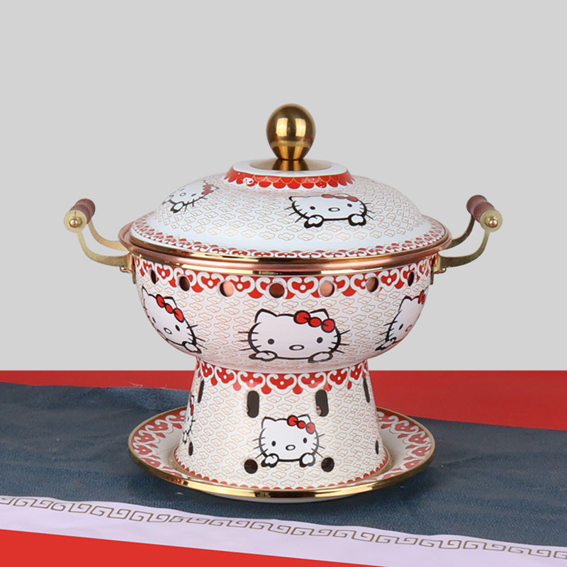 景泰蓝单人铜火锅kt猫酒精小火锅一人环保油商用铜锅hellokitty