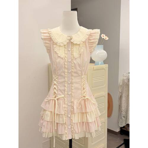 【风遇心动】粉杏色系带甜妹风小裙子可爱少女感小个子收腰连衣裙