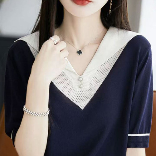 假两件连帽短袖t恤女夏季2025新款打底衫洋气女装冰丝针织上衣