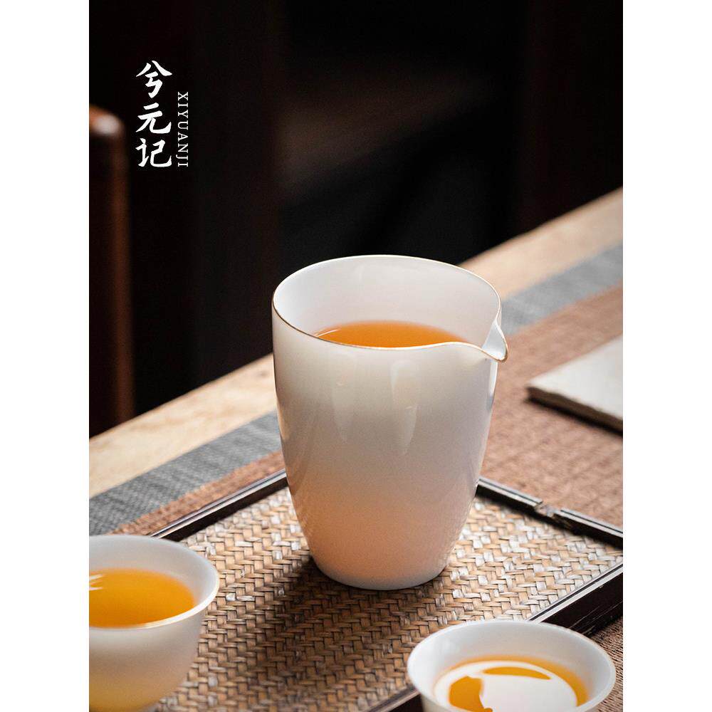 甜白鎏金薄茶海会杯陶瓷男杯茶杯高档德化白瓷功夫茶具茶隔板
