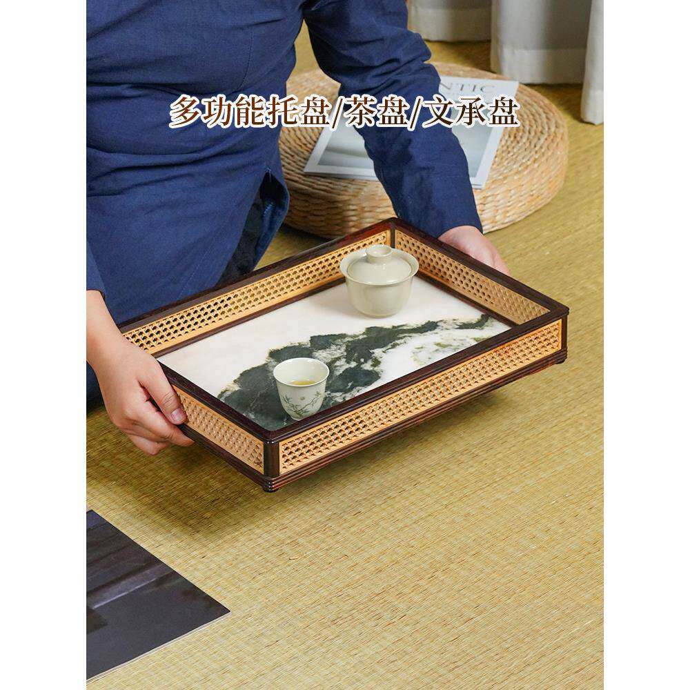 老挝红木托盘红木茶托盘干泡桌功夫茶具大理石文字托盘多功能储存