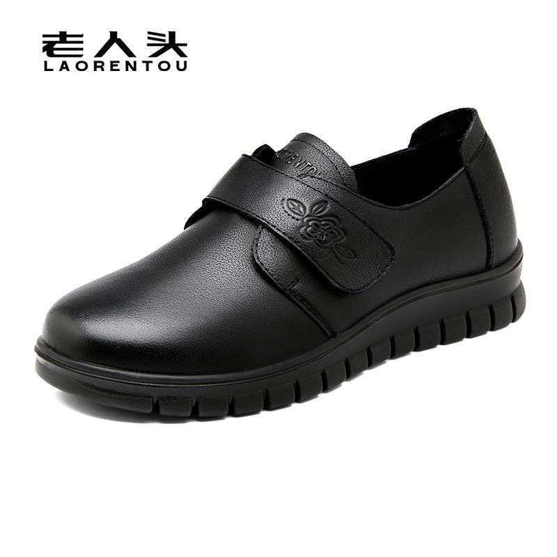 正品老人头妈妈鞋2025春夏新款真皮软底中老年舒适平底单鞋奶奶皮