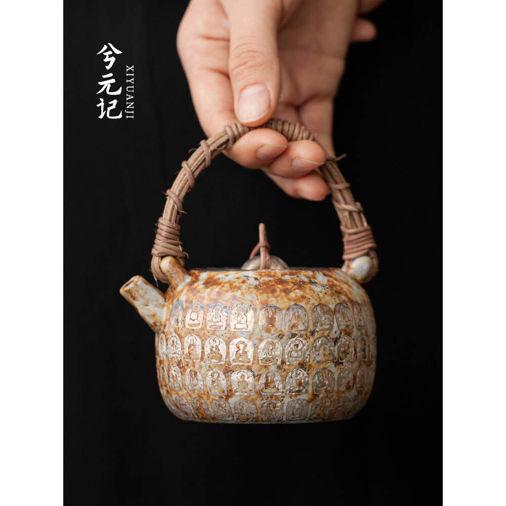 中国禅宗茶壶,鎏金银抬梁,万佛单壶,家用佛式饮茶,小泡茶器,