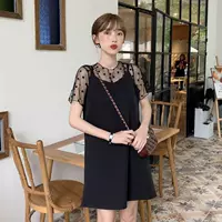 Летняя черная футболка с коротким рукавом, универсальное платье, комплект, в корейском стиле